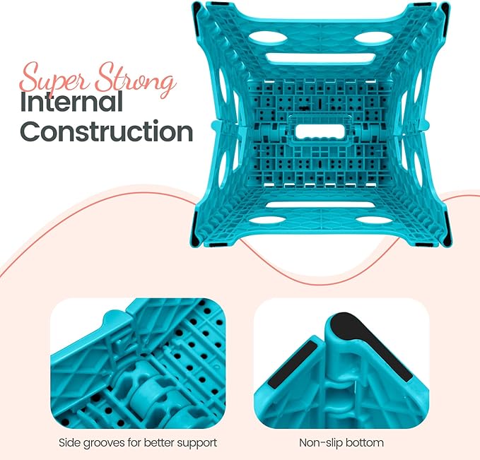 Delxo Folding Step Stool 13 Inch Non-Slip Foldable Stools for Kids & Adults Up to 300 LBS Kitchen Collapsible Fold Up Stepping Stool with Dotted 1 Pack Blue