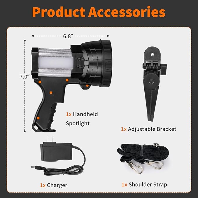 Super Bright Rechargeable Spotlight,Handheld Rechargeable LED Flashlight Ultra-Long Standby Lightweight Tactical Searchlight with USB Output Aluminium Alloy Golden Camping Light (White Light)