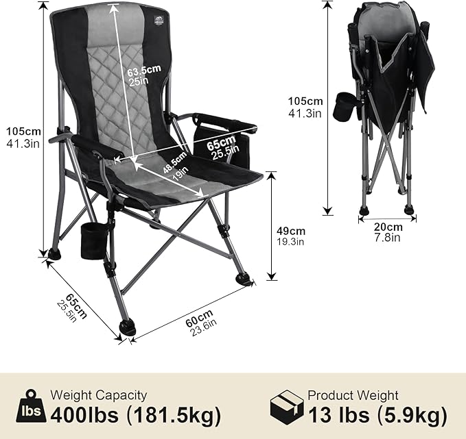 Folding Padded Camping Chair with Hard Armrest,Cup Holder,Heavy Duty for Adults,Paded Backrest,Portable Lawn Lightweight Outdoor Camp Chair,Support up to 400lbs