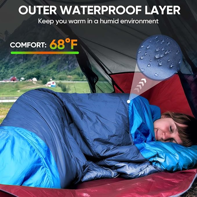 OBTANIM Sleeping Bags Portable Waterproof Camping Sleeping Bag for Adults Kids 4 Seasons Cold Weather or Warm Backpacking Hiking Mountaineering Indoor Outdoor Use