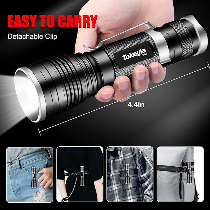 LED Tactical Flashlight Bright,3Modes High Lumens,Zoomable,Everyday Small Flashlights Powerful for Camping Accessory,Emergency,Only Flashlights(4 Pack)