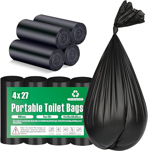 108 Portable Toilet Bags, 8 Gallon Biodegradable Camping Toilet Bags for Portable Potty, Thickened Compostable Toilet Waste Bags for 5 Gallon Bucket Trash Can Bin Liner RV Toilet Camping Car Outdoor