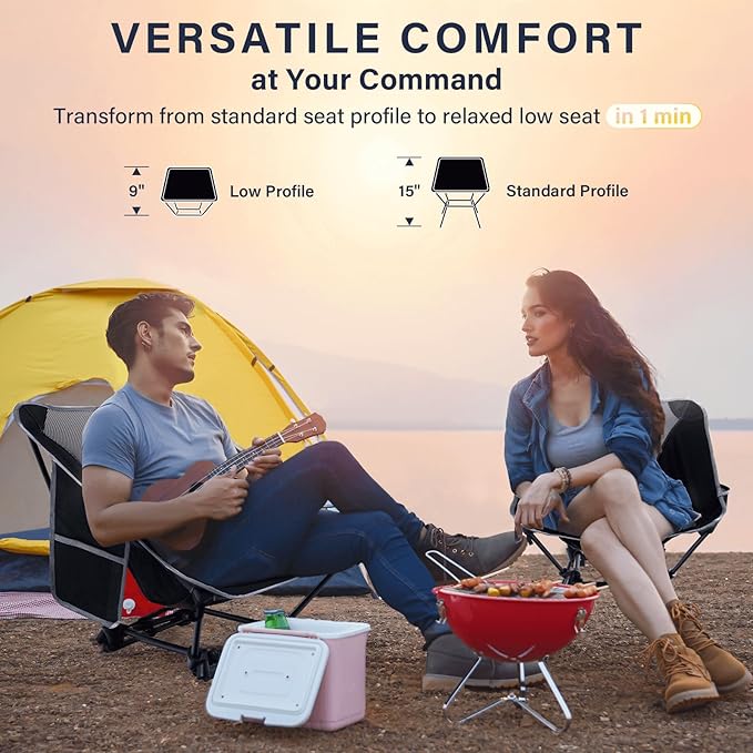 Folding Camping Chairs, Lightweight Backpacking Chair in Compact Design for Camp, Beach, Hiking, Outdoors, Black