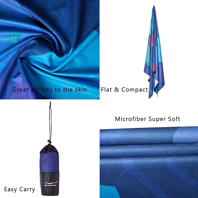 CHARS Microfiber Quick Drying Beach Towel Super Absorbent & Sand Free Towel for Kids Teens Adults Travel Gym Camping Pool Yoga Outdoor and Picnic(63"×31"/63"×39")