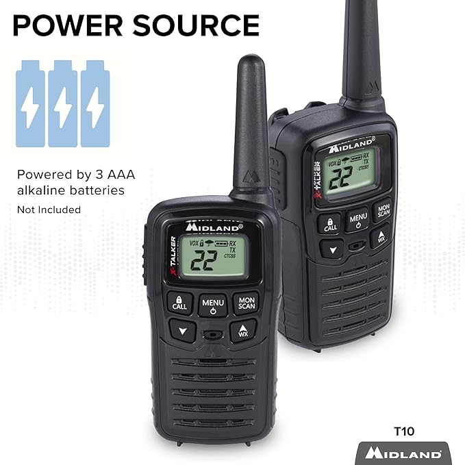 Midland® T10 X-TALKER Two-Way Radios - 22 Channel- Extended Range Walkie-Talkies, 38 Privacy Codes - Best Kids Camping Radio - 2 Pack