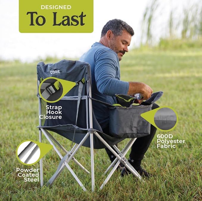 CORE Padded Quad Chair with Built-in Cooler | Folding Chair with Cupholder & Storage Pocket for Indoor Home or Outdoor Camping | Perfect for Concert Seat, Sports, Beach, Travel & Picnic