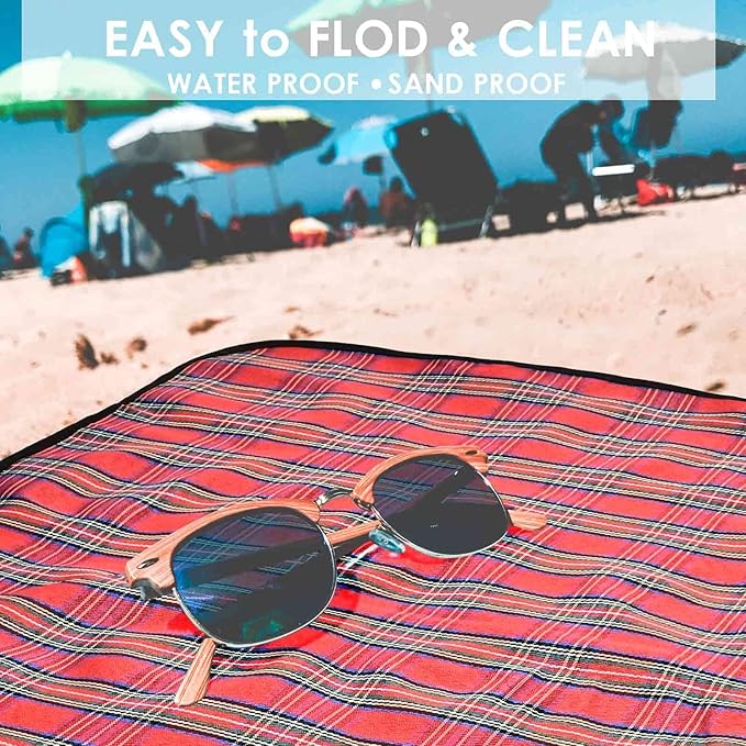 GIVERARE Picnic Beach Blanket, XL Sandfree Waterproof Outdoor Camping Blankets, Quick Drying Family Mat, Portable Extra Large Mats for Travel, Hiking, Music Festival, Lawn-Red