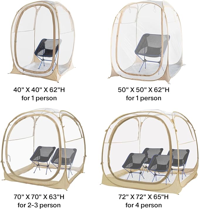 EighteenTek Pod All Weather Sports Tent with Attached Floor, Instant Outdoor Bubble Tent, Rainproof Camping Sun Shelter for Sports Events Camping Fishing Cheering, 1-4 Persons