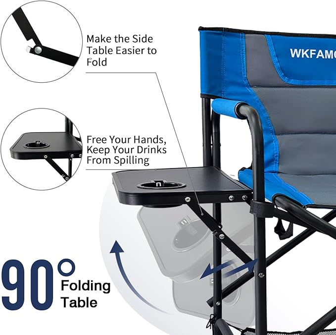 Tall Folding Directors Chair with Side Table 26.77" Seat Height Foldable Camping Chair Bar Stool for Makeup Artist Face Painting with Footrest and Storage Pocket Supports 350LBS