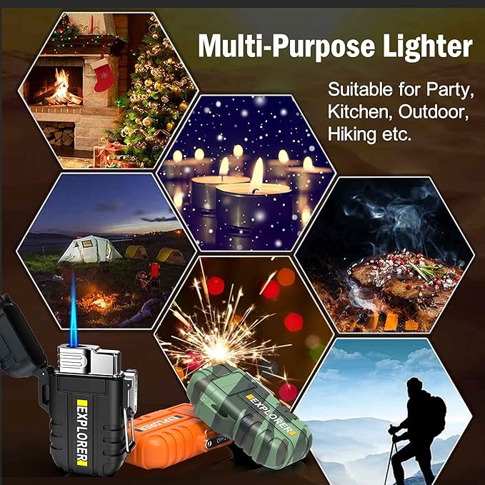 Torch Lighter, 2 Pack Butane Lighter, Windproof Outdoor Gas Lighter Adjustable Jet Flame Lighters, Fireplace Fireworks Grill Camping BBQ Lighter, Gifts for Men. (Black+Orange)(Without Butane)