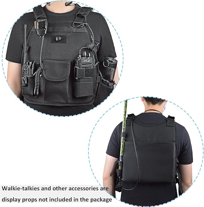 Heavy Duty Radio Harness Holder, Tactical Chest Tool Pag Front Pounch Holster Pack for Baofeng UV5R Motorola Talkabout Yaesu Kenwood Two Way Radio Walkie Talkie