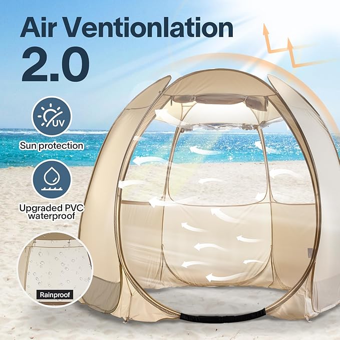 LEEDOR Pop Up Screen House Tent, UPF 50+ and Windproof Dome Outdoor Canopy Tent with Roll Up Zipped Door Privacy Gazebo, Compact and Lightweight for Party Camping Fishing Picnic, Grey