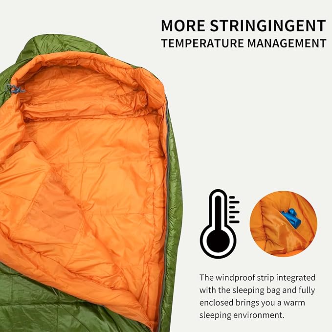 Mountainlodge 3-4 Seasons Shingle Sleeping Bag 15℉ with Inner Pocket for Adult,Perfect for Backpacking,Traveling and Hiking,Including Free Compression Stuff Sack.