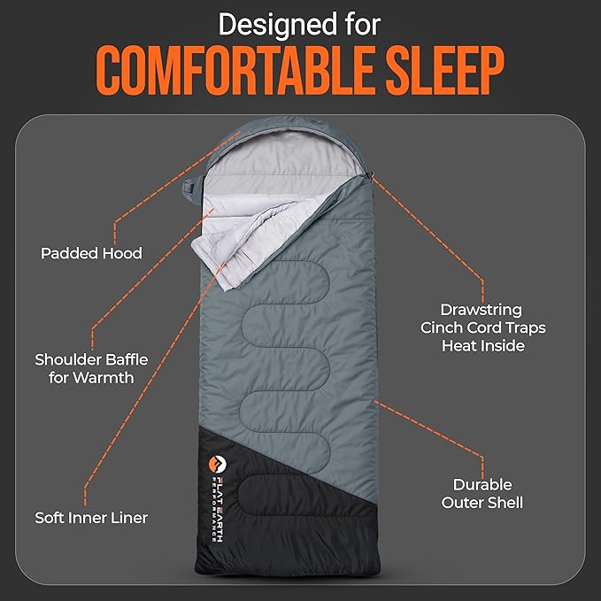 Expedition Sleeping Bag with Compression Sack – 32°F/0°C for Teens/Adults Up to 6'2", Lightweight, Water-Resistant, Backpacking Sleeping Bag for Camping, Hiking