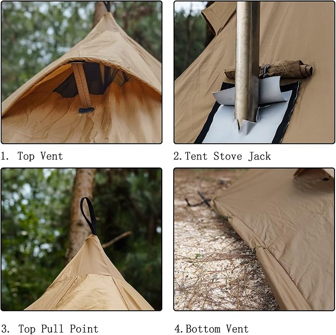 FIREHIKING Camping Hot Tent 2-4 Person Teepee Tent with Stove Jack for Backpacking Hunting
