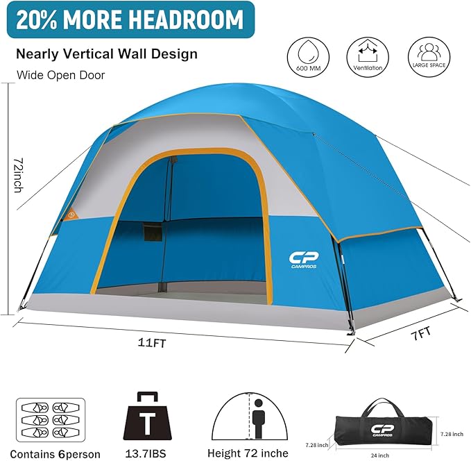 CAMPROS CP Tents for Camping 4 Person Tent Waterproof Windproof Double Layer Camping Tent, Easy Setup Dome Tent with Large Mesh Windows & Wider Door for Outdoor Camping & Hiking