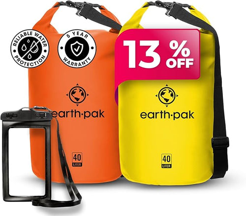 Earth Pak Waterproof Dry Bag - Roll Top Waterproof Backpack Sack (Orange 40L & Yellow 40L)
