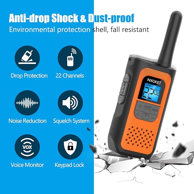 Walkie Talkies Long Rnage for Adults NOAA Wether Alert, Rechargeable Walkie Talkie 2 Way Radios 22 Channels VOX Scan with Li-ion Battery USB-C Cable Family Camping Hiking, 2 Pack