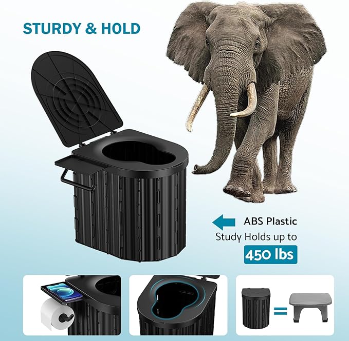 Portable Toilet, Upgraded 12-inch Toilet Seat, Folding Toilet With Removable Paper Holder, Camping Toilet With A Load Capacity Of 450 Lbs, Portable Potty For Indoor, Outdoor, And Emergency Use