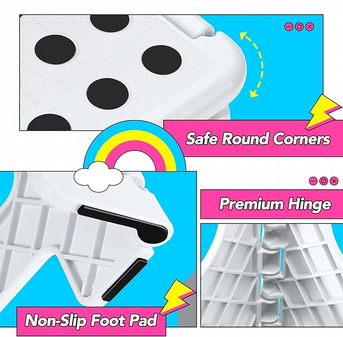 Delxo 9 Inch Folding Step Stool,White Step Stools for Kids Foldable,Portable Collapsible Step Stool with Handle, Folding Stool for Kitchen Bathroom,Bedroom,Garden