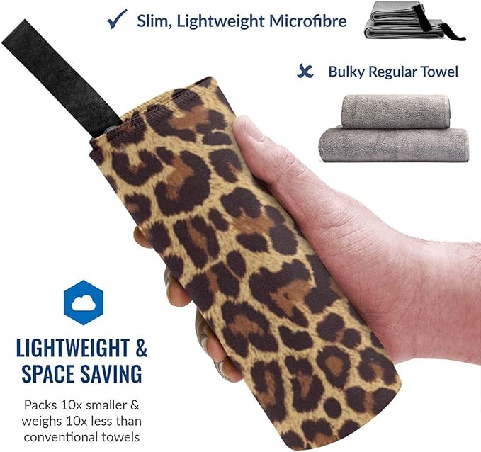 Microfiber Travel Towel Quick Dry Swim Gym Towel 31.5 X 15.8 Inch Absorbent with Loop Hand Towels for Kids Adults Camping Hiking Sports (Leopard Print)