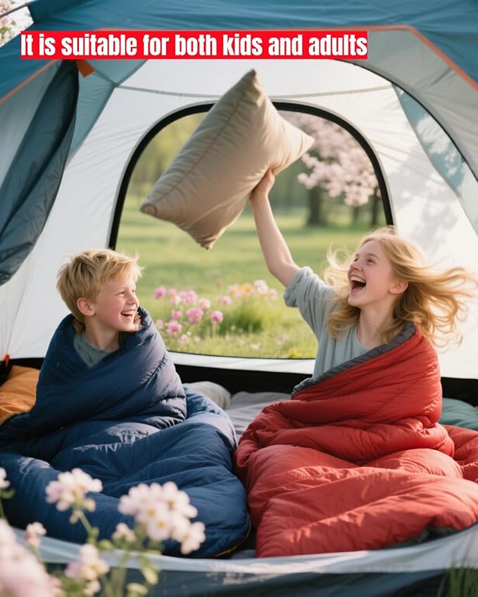 Sleeping Bag for Adults Cold Weather & Warm, Lightweight Backpacking Camping Hiking Essentials Gear for Kids 10-12 Girls Boys Compact w/Compression Sack Indoor Outdoor Sleep Must Haves
