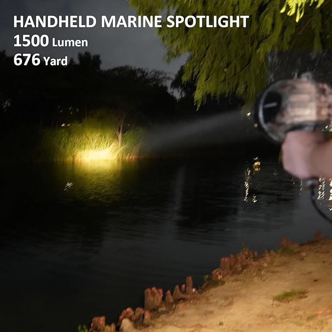 GOODSMANN 1500 Lumen Spotlight Halogen Water Resist Flashlight with 12V DC Car Charger Searchlight for Camping Boating Fishing Hunting Hiking Patrolling and Road Trips