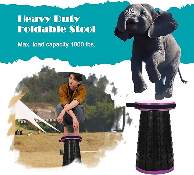 2025 Upgraded XXL Collapsible Stool with Cushion, 1000 lbs Capacity & 19.7-in High, Wider & Taller Heavy Duty Portable Telescoping Foldable Seat for Adults Camping, Travel, Music Festivals, Outdoors