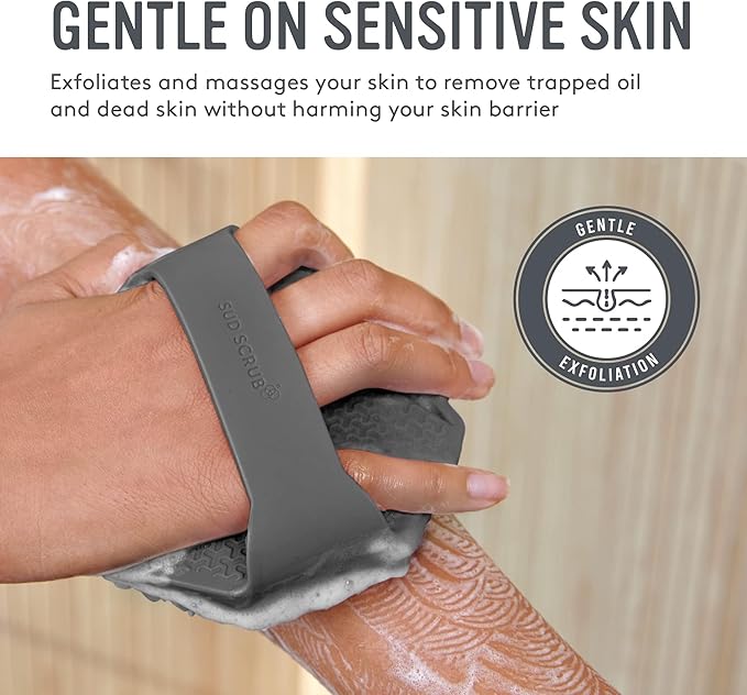 Sud Scrub® Antimicrobial Silicone Body Scrubber, Exfoliating Body Scrubber for Sensitive Skin, Eco Friendly Shower Scrubber for Body, Silicone Body Brush for Showering, Charcoal