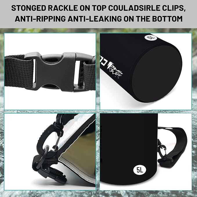 Waterproof Dry Bag,Roll Top Black Small Waterproof Backpack 2L/5L/10L/20L/30L/40L Floating Lightweight Bags for Kayaking, Boating, Fishing, Swimming Camping with Waterproof Phone Case
