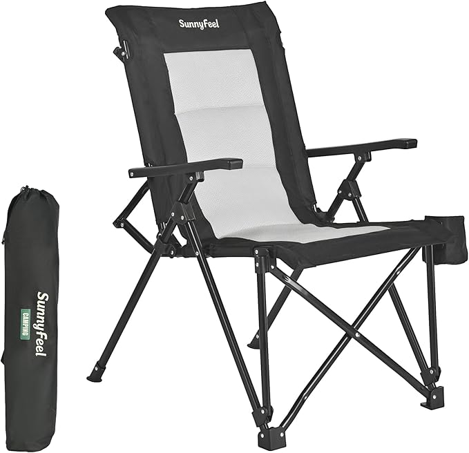 SUNNYFEEL Ergonomic High Back Camp Chair - 500lbs Heavy Duty Folding Chair, UV-Resistant Portable Camp Chair with Hard Armrests, Cup Holder& Bag for Outdoor, Basebal, Travel, Sports, Hiking, Fishing