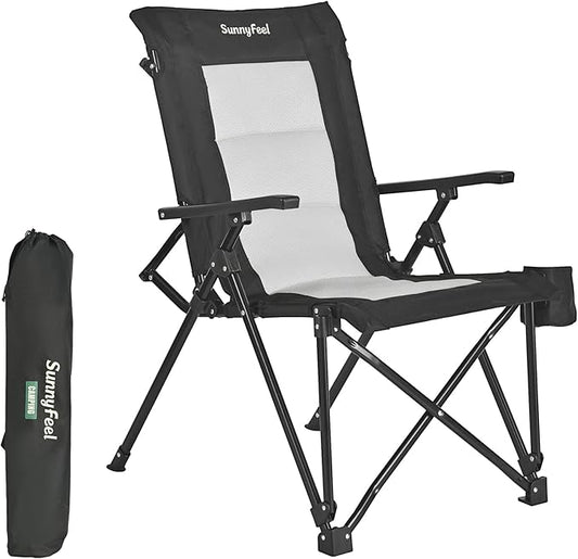 SUNNYFEEL Ergonomic High Back Camp Chair - 500lbs Heavy Duty Folding Chair, UV-Resistant Portable Camp Chair with Hard Armrests, Cup Holder& Bag for Outdoor, Basebal, Travel, Sports, Hiking, Fishing