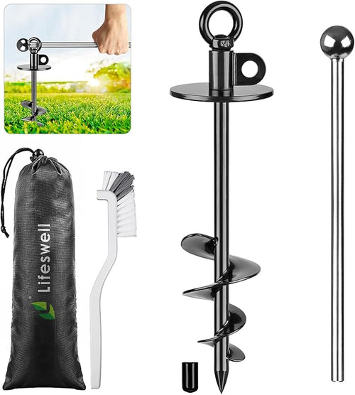 Lifeswel 15 Inch Dog Tie Out Stake, Heavy Duty Dog Anchor for Dogs up to 220lbs, No Tangle, Easy to Install and Remove, Ideal for Yard, Camping, and Beach, 1 Pack (Black)