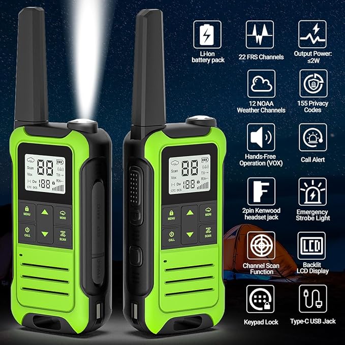 Baofeng Walkie Talkies F22 Long Range Walkie Talkies for Adults with 22 FRS Channels, Family Walkie Talkie with LCD Display Flashlight VOX for Cruise Ship Hiking Camping Gear Toys 2 Way Radio