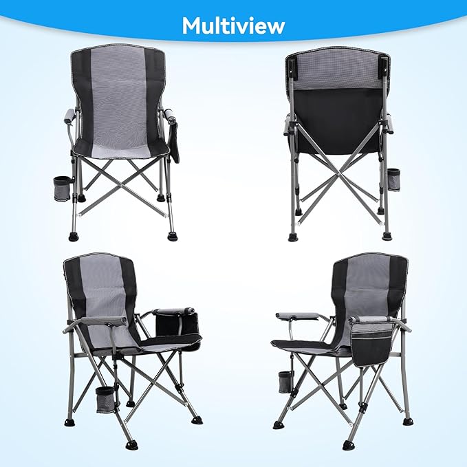 Camping Chair for Adults Heavy Duty Outdoor Patio Lawn Chairs Portable Support 350 LBS High Back Padded Oxford with Armrests, Storage Bag, Cup Holder, for Outside Fishing, Camping, Foldable