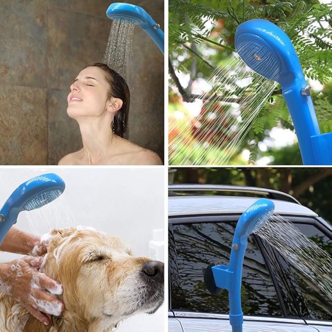Portable Handheld Outdoor Camping Shower with Collapsible 5 Gallon Bucket(20L),Compact Pressure Shower Head Pump with 12V Car Cigarette Adapter for Camping,Hiking,Car washing
