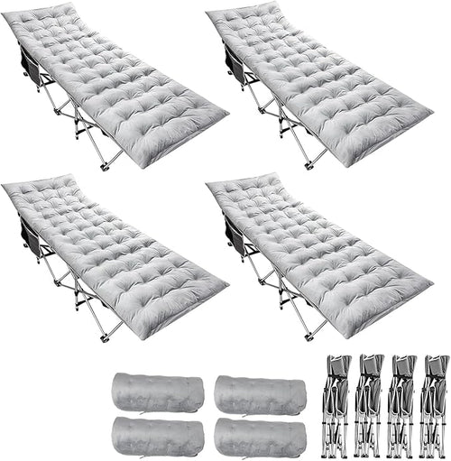 Zento Camping Cot and Mattress Folding Outdoor Travel Bed 4 Pack- Heavy Duty Max Load 450 LBS Premium Quality Cot Bed with Pad for Comfort Sleeping for Travel Home and Anytime Use