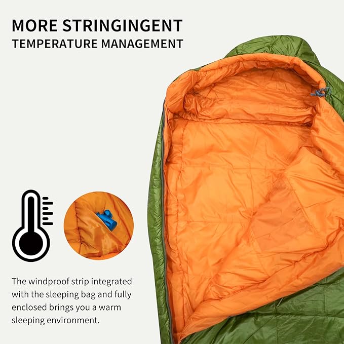 Mountainlodge 3-4 Seasons Shingle Sleeping Bag 15℉ with Inner Pocket for Adult,Perfect for Backpacking,Traveling and Hiking,Including Free Compression Stuff Sack.