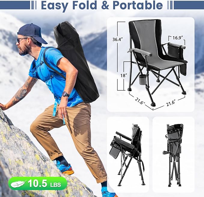 Lamberia Heated Camping Chairs for Adults, Camping Chairs, Portable Heated Chairs for Outdoor, Folding Chairs,Heavy Duty Lawn Chairs for Adults, with Cup Holder,Battery Not Included,Grey