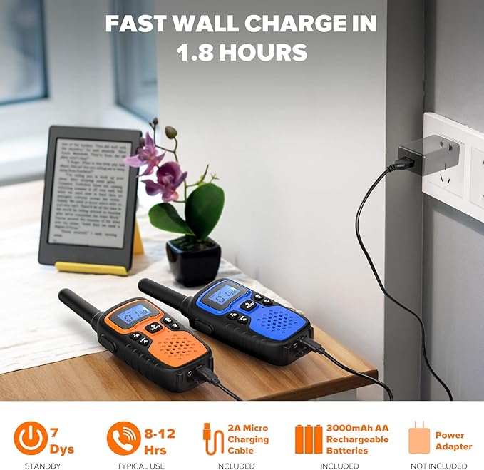 Wishouse Walkie Talkies for Adults Long Range-Rechargeable Portable 2 Way Radios,Hiking Accessories Camping Gear Toys for Kids with Lamp,SOS Siren,NOAA Weather Alert,VOX,Easy to Use,Walky Talky 6 Pack