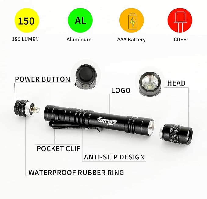 Handheld Pen Flashlight 150 Lumens Lamp Clip Mini Pen Light Small Pocket Penlight(2 Short)