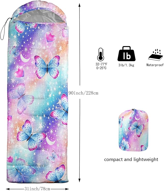 QOOMO Animals Camping Sleeping Bags,3 Season Warm & Cool Weather,Lightweight,Waterproof Sleeping Bags for Adults & Kids,Traveling,and Outdoors,Camping Gear Equipment