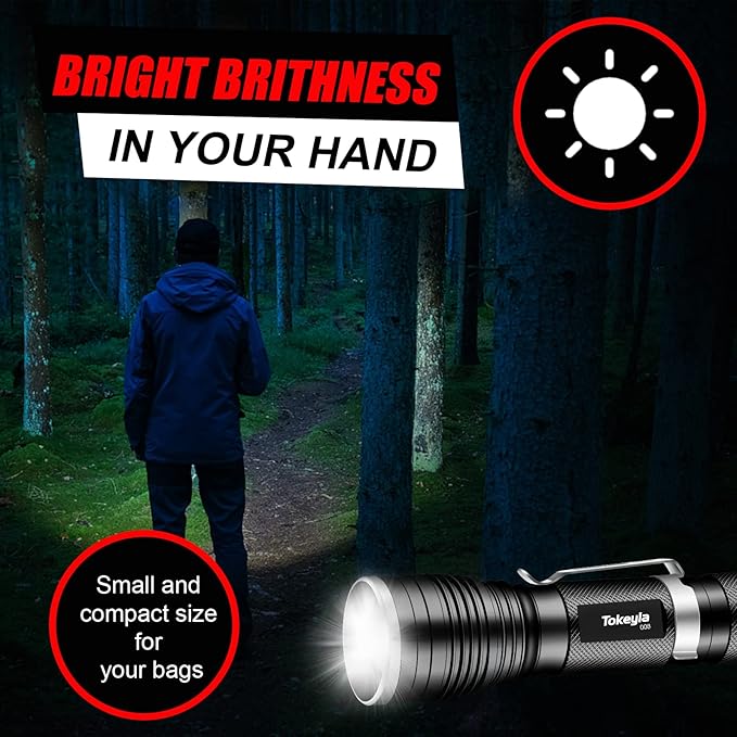 LED Tactical Flashlight Bright,3Modes High Lumens,Zoomable,Everyday Small Flashlights Powerful for Camping Accessory,Emergency,Only Flashlights(4 Pack)