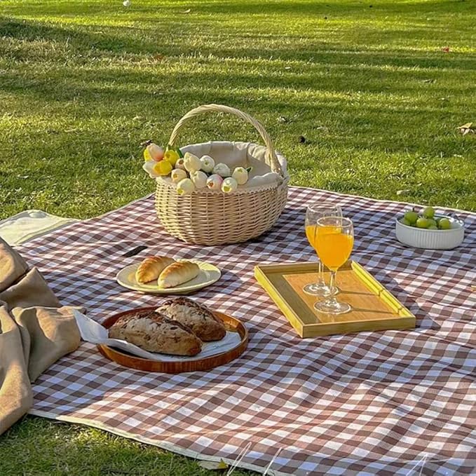 K Y KANGYUN Outdoor Picnic Blanket 80" x 80", Extra Large Beach Blanket, Foldable Lightweight Waterproof Sand Mat, Picnic Blanket for Beach Camping Hiking Park Patio (Brown, 80x80 inch)
