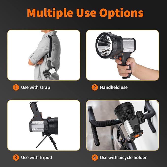 Super Bright Rechargeable Spotlight,Handheld Rechargeable LED Flashlight Ultra-Long Standby Lightweight Tactical Searchlight with USB Output Aluminium Alloy Golden Camping Light (White Light)