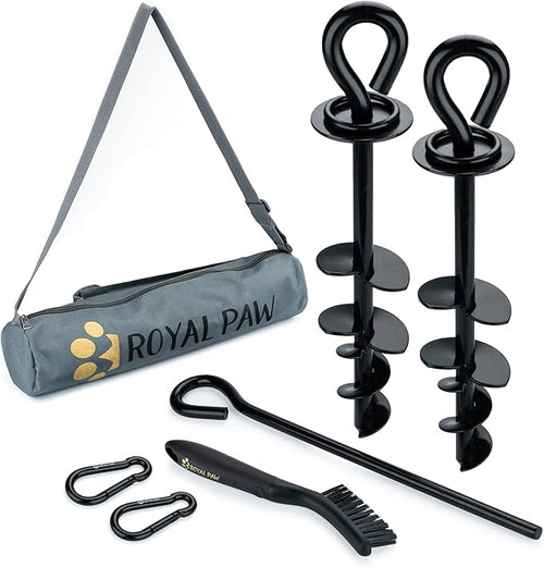 Dog Tie Out Stake - Heavy Duty Dog Stake for Large Dogs up to 210 lbs, Dog Stakes for Outside, Dog Anchor, and Dog Gadget | Use Any Dog Tie Out Cable or Dog Yard Leash (B2-Black (2-Pack))