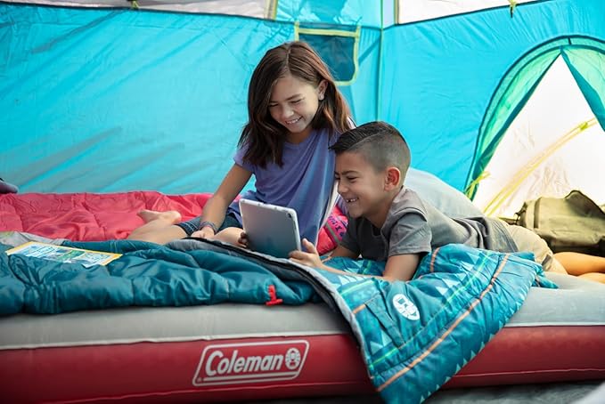 Coleman Kids 50°F Sleeping Bag for Children up to 5ft Tall, Glow in the Dark Design, Machine Washable