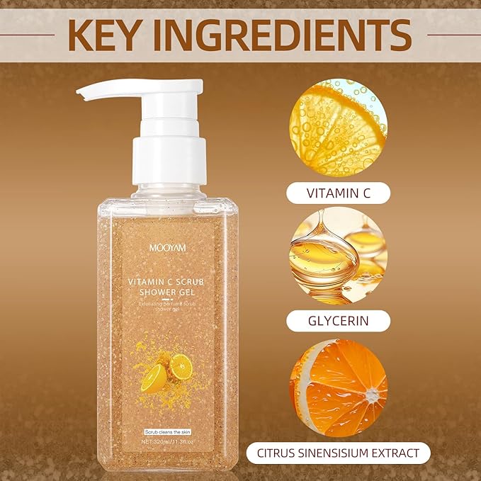 IREV 2-in-1 Body Wash & Body Scrub Vitamin C (11.3fl.oz), Gentle Exfoliating Scrub for Deep Cleansing, Effective on Acne & Dead Skin, Brighten & Moisturize Skin Polishes