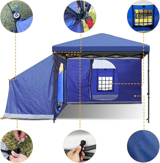 KAMPKEEPER Side Tent,Camping Tent for 10' x 10' Pop Up Canopy, Easy Set Up Gazebo,Compatible with 10' Wide Canopy Tents(Blue)