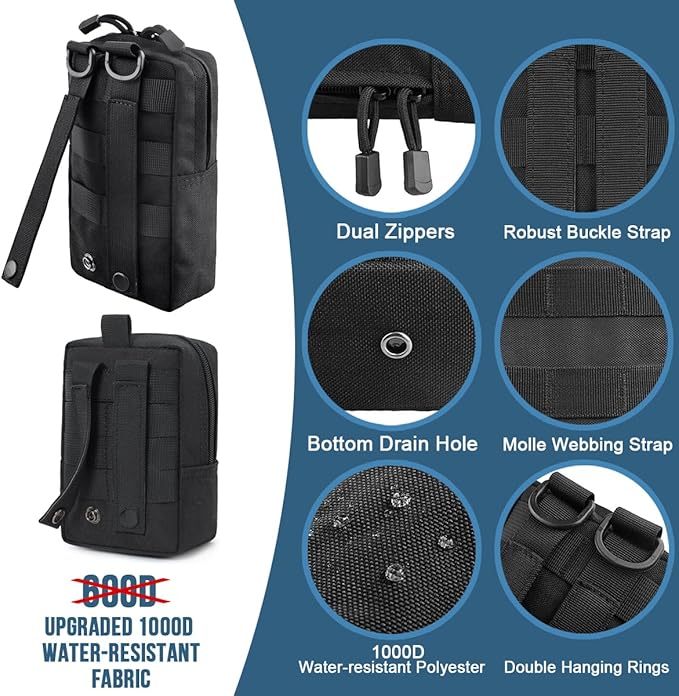 MUCHER 2 Pack Molle Pouches Tactical Pouches EDC Pouch Organizer Molle Bag Utility Pouch with 4 Carabiners for Outdoor Hiking Hunting Camping Training